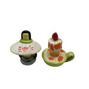 Vintage Ceramic Salt & Pepper Shakers Hand-Painted Candle & Lantern Design